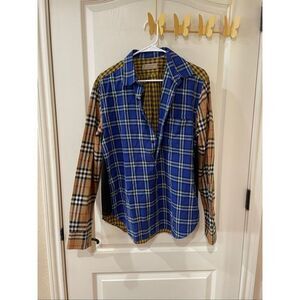 BURBERRY Multicolor Check Long Sleeve Cotton Shirt size large